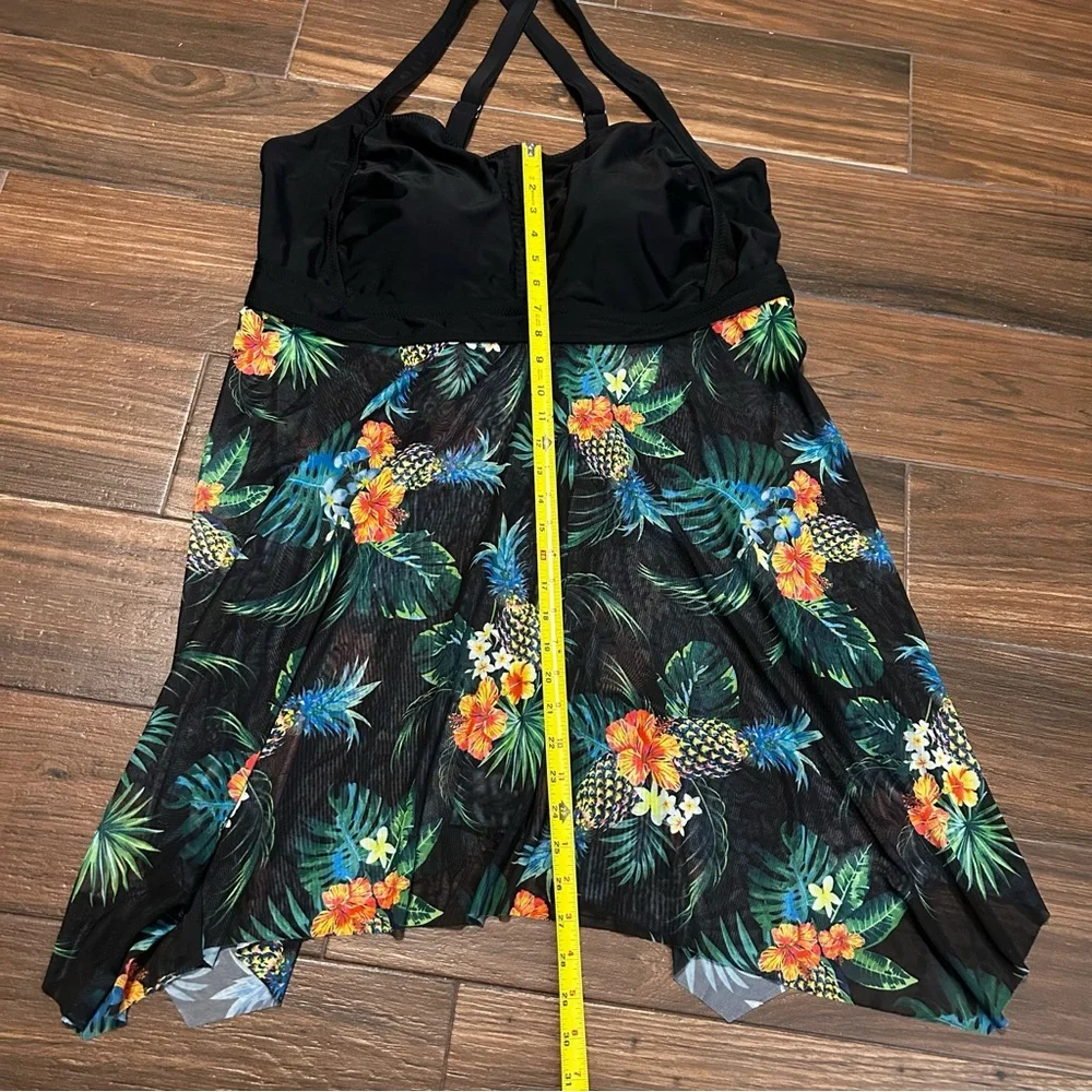 Daci Women’s Swim Dress 22 W Black‎ Tropical Print Pineapple Floral Padded
